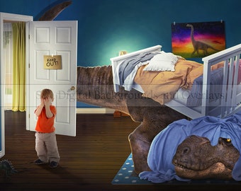 Tyrannosaurus Rex Digital Backdrop for Photographers, Dinosaur Digital Background, Jurassic Photoshop Background, Kids Fantasy Backdrop