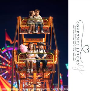 Charming Carnival Ferris Wheel Digital Backdrop | Whimsical Fairground Scene for Photo Composites, Photoshop, Sublimation & More