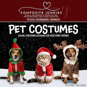 Christmas Digital Pet Portrait Costume Overlays, Santa Elf Reindeer, Holiday Clip Art, Photo Manipulation, Photoshop Overlays
