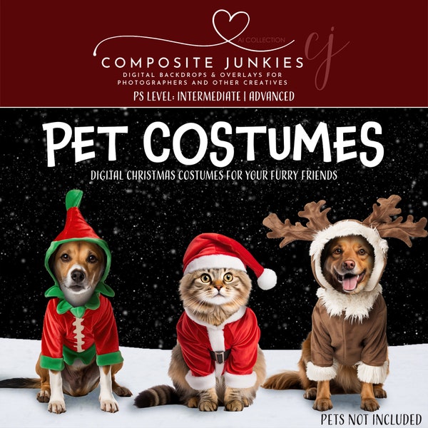 Christmas Digital Pet Portrait Costume Overlays, Santa Elf Reindeer, Holiday Clip Art, Photo Manipulation, Photoshop Overlays