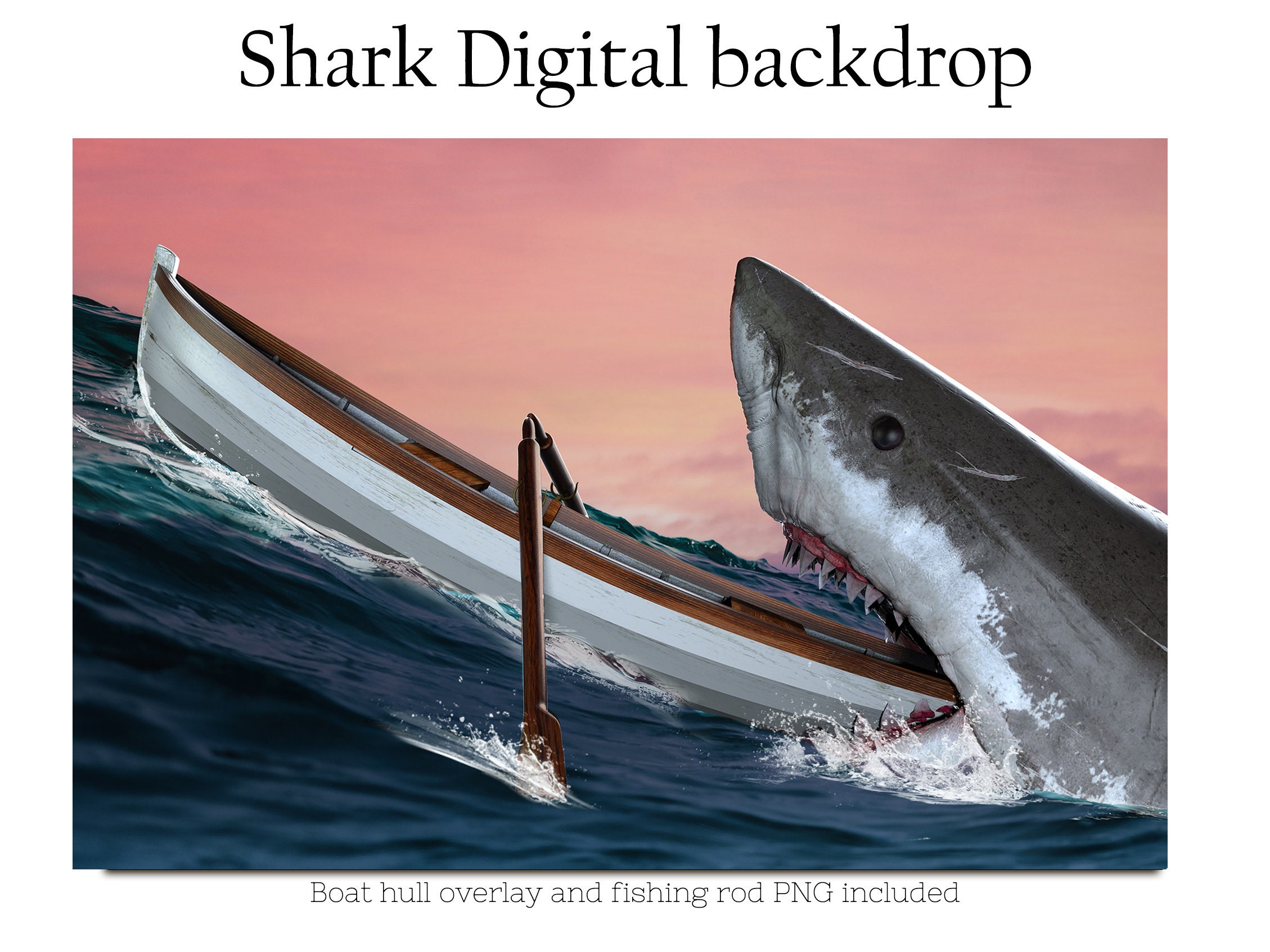 Great White Shark Fishing Digital Backdrop Background Shark