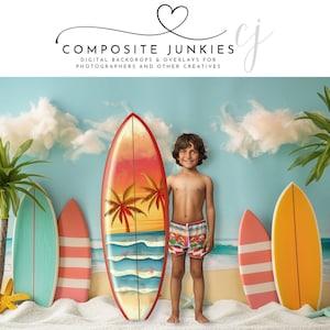 Surf&#39;s Up 2 Beach Digital Backdrop for Kids Photography Composite Art / Tropical Beach / Fun Photo Composition / Digital Photography Props