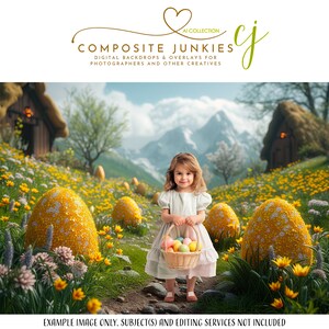 Easter Egg Spring Path Landscape Digital Backdrop, Photography Composite Background, Photoshop Template, Holiday Scene