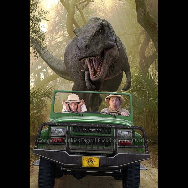 Tyrannosaurus Rex Digital Backdrop for Composite Images - Trex Chase - Dinosaur Backdrop {PREMIUM}