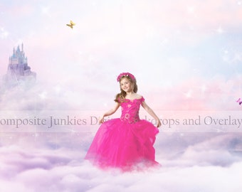 Castle in the Clouds Princess Digital Background | Children's Fantasy Composite Backdrop | Composite Background | Fairy Tale  Backdrop