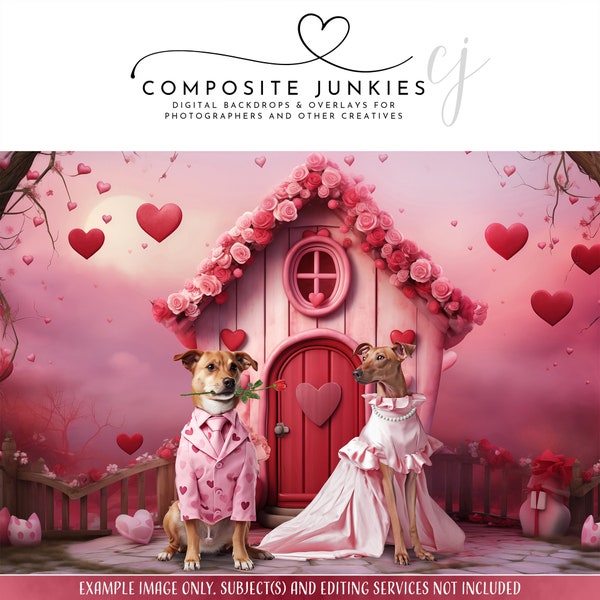 Valentine's Day Unique Pet Portrait Digital Backdrop for Photography Composite Artists, Whimsical Dog House Heart Background, Photo Art