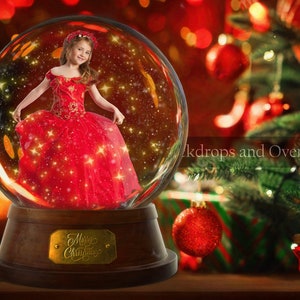 Christmas Snow Globe Digital Backdrop Background for Photographers, Christmas Composite Template, Digital Download, Holiday Card Idea,
