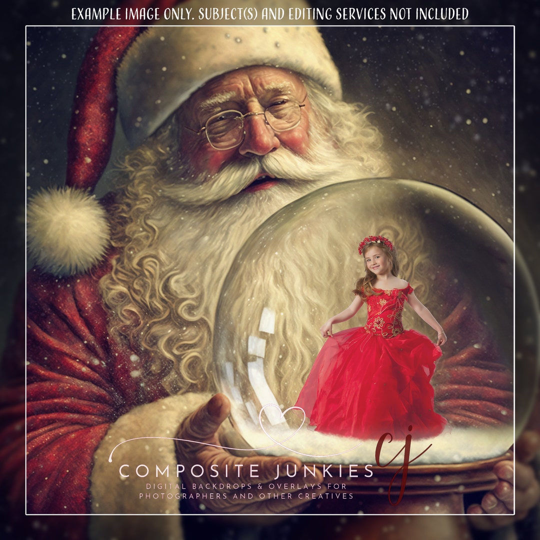 Santa Claus Holding Snow Globe Digital Background, Christmas Digital