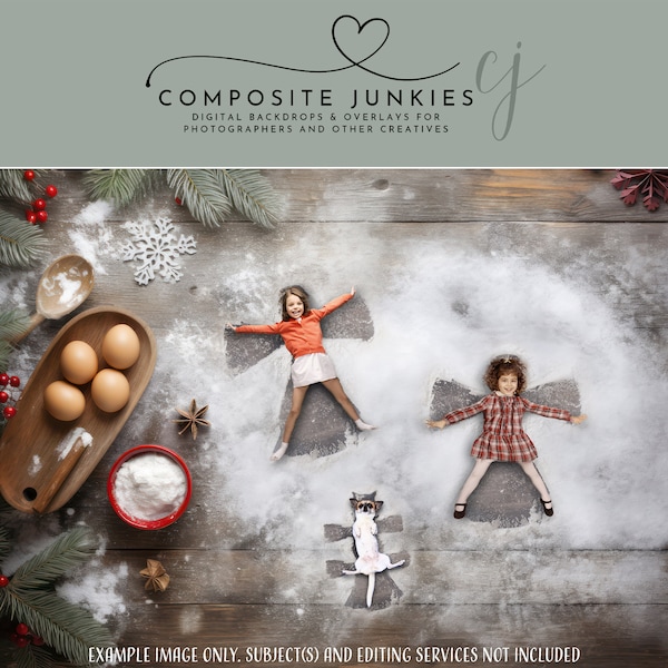 Flour Snow Angel Christmas Digital Backdrop, Pet Portrait Holiday Background, Photography, Photo Manipulation, Funny Family Greeting Cards