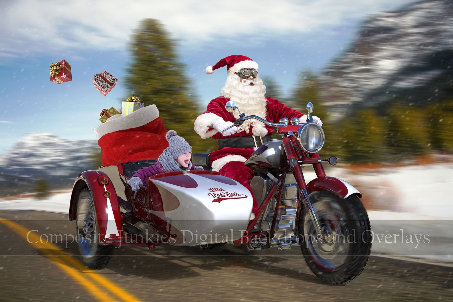 Santa on Motorcycle Christmas Digital Backdrop Background - Etsy