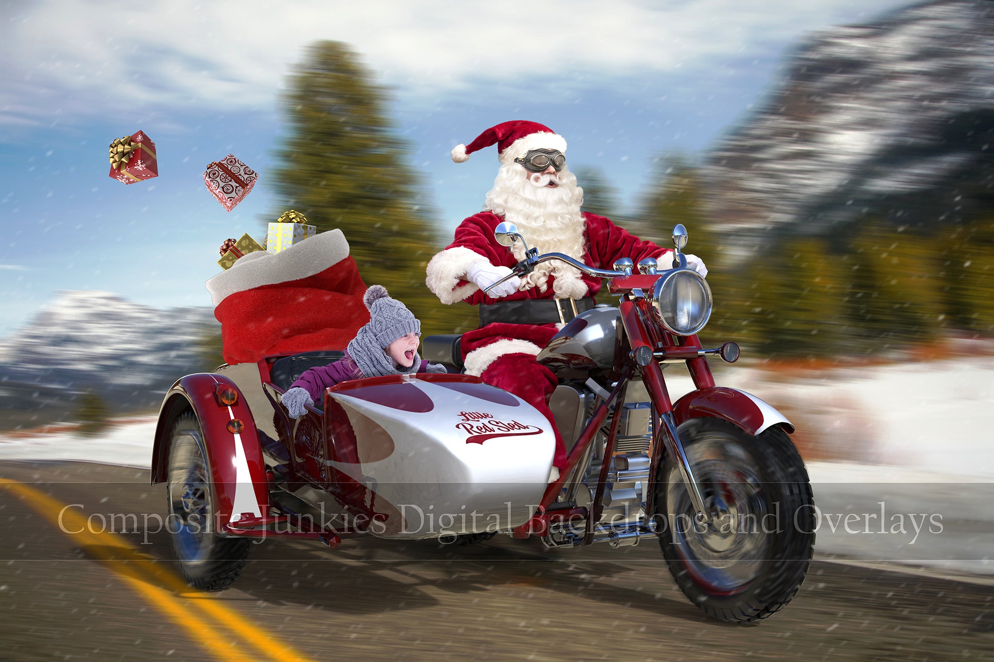 Santa on Motorcycle Christmas Digital Backdrop Background | Etsy