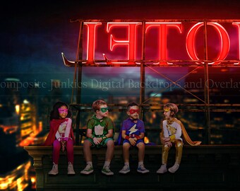 Super Hero Digital Backdrop for Composite Imagery, Night Backdrop - Rooftop Digital Backdrop - Hero Digital Background - Digital Background