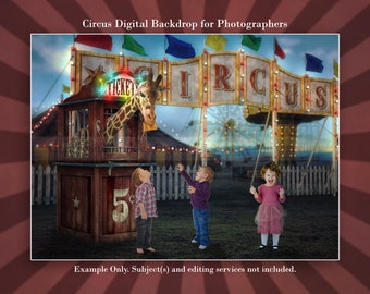 Circus Digital Backdrop Background Ticket Booth with Giraffe at Night, Giraffe Digital Backdrop for Composite Photography, Digital Download