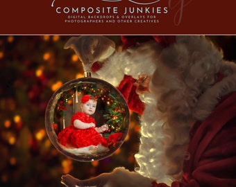 Christmas Digital Background | Santa Holding Ornament Digital Backdrop Background - Christmas Background - Holiday Backdrop