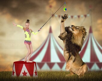 Circus Lion in Grassy Field Digital Backdrop for Photographers | Circus background for composite images | Lion digital backdrop | Composite