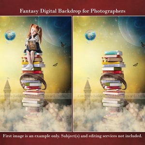Book in Clouds Fantasy Digital Backdrop Background for Composites Images, Photography Magical Background, Digital Reading Background