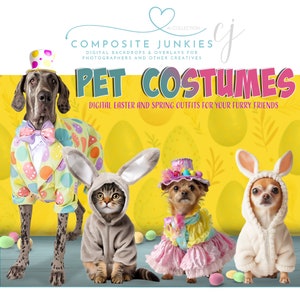 Easter and Spring Digital Pet Portrait Costume Overlays, Virtual Pet Outfits, Holiday Clip Art, Photo Manipulation, Photoshop Overlays