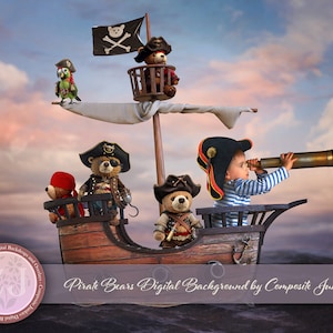 Teddy Bear Pirates Digital Background for Composite Photography, Fantasy Digital Backdrop, Photography Backdrop, Kids Photography Backdrops