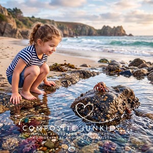Tidal Pool Digital Backdrop | Coastal Beach Tide Pool Background | Children's Ocean Photography Composite | Seaside Adventure Digital Prop