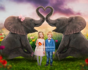 Valentine's Day Elephant Digital Backdrop Background for Photography Composites, Digital Backdrop for Photographers, Valentines Day Backdrop