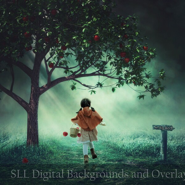 Dark Apple Tree Digital Background Backdrop - Night - Eerie - Spooky (PREMIUM)