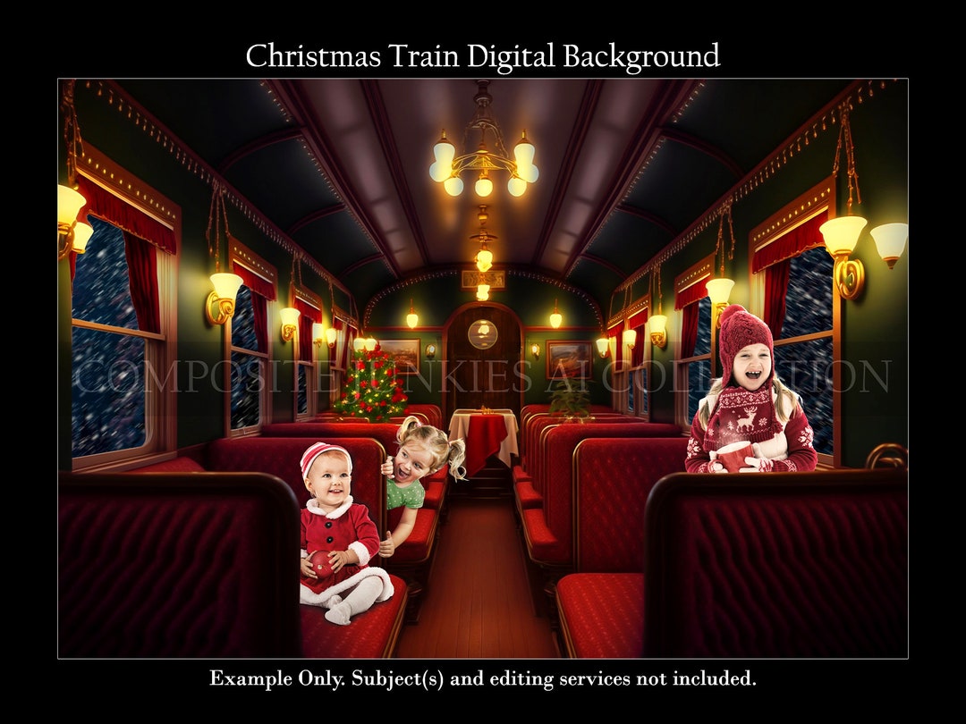 Christmas Train Digital Background, Holiday Backdrop, Photoshop Digital
