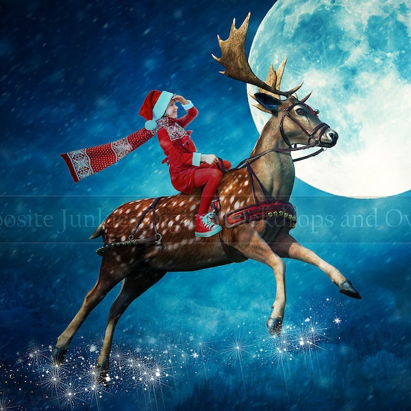 Flying Deer Digital Backdrop | Magic | Christmas Digital Backdrop Background for Photography, Photography Digital Backdrops, Christmas