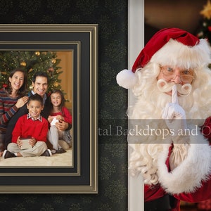 Digital Christmas Backdrop Background with Santa Claus Frame, Holiday Christmas Digital Backdrop for Photographers, Christmas Card Template