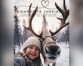 Reindeer Selfie Comet Digital Backdrop for Photography Composites, Animal Background for Photo Manipulations, Photoshop Overlay