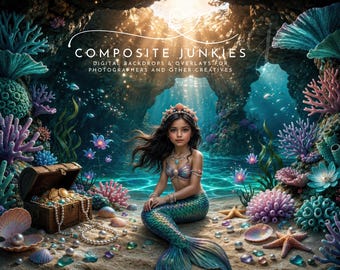Enchanted Mermaid Grotto Digital Backdrop | Photo Realistic Underwater Cave Background | Fantasy Ocean Princess Composite Photography Prop