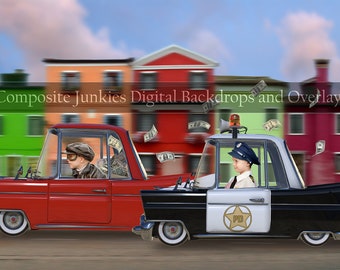 Cops and Robbers Digital Backdrop for Composites Images - Police Digital Background - Composite Background - Digital Backdrop - Photography