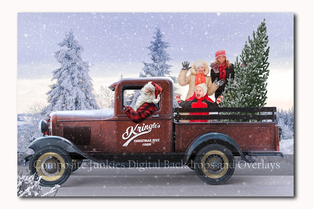 Red Truck Digital Background Christmas Truck Digital Background