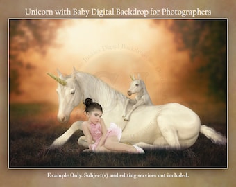 Unicorn with Baby Digital Backdrop for Photographers, Unicorn Background for Composite Images, Composite Unicorn Photo Backdrop