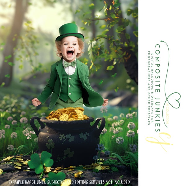 Pot of Gold Digital Backdrop, Saint Patrick's Day Photography Composite Background, Holiday Fun, Photoshop Template, Add your subject
