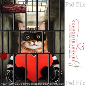 Stolen My Heart Valentine's Day PSD Backdrop - Pet Digital Jail Scene for Photoshop Composites and Creative Photo Edits - Layered File