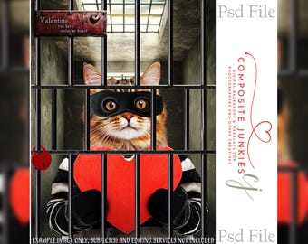 Stolen My Heart Valentine's Day PSD Backdrop - Pet Digital Jail Scene for Photoshop Composites and Creative Photo Edits - Layered File