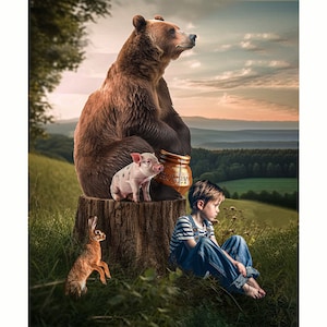 Winnie The Pooh Digital Backdrop / Bear background / Storybook art / For Photographers / Composite Image