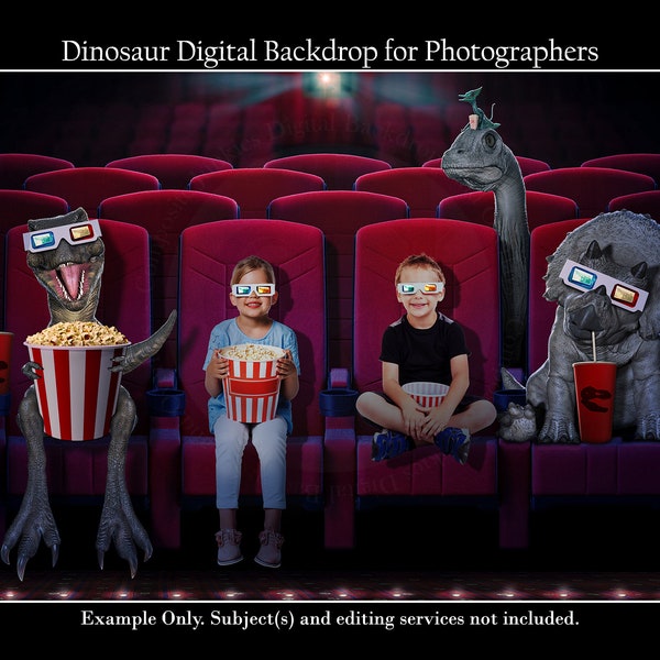 Dinosaurs at the movies Digital Backdrop for Photographers, Trex Digital Background, Kids Digital Background, Dino Digital Background