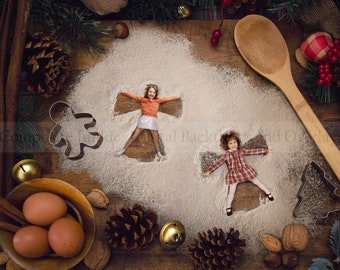 Flour Angel Digital Background for 2 people | Christmas Digital Background | Holiday Backdrop | Festive Backdrop | Christmas Card