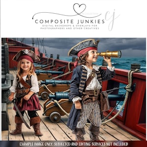 Pirate Ship Digital Backdrop - Kids Adventure at Sea - Pirate Captain Sailing Fantasy - Photoshop Composite Background for Photo Editing
