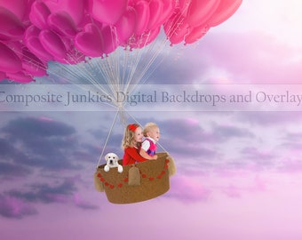 Pink Heart Balloon Digital Backdrop | Valentines Composite | Balloon Digital Background | Valentine Backdrop |Composite Background