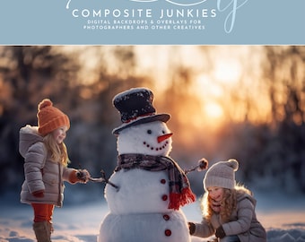Enchanting Snowman Digital Photography Backdrop for Photo Manipulations, Christmas Background for Photoshop Image Compositions