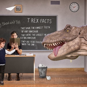 School Digital Backdrop,  Back to school Trex Digital Backdrop for Composite Imagery | Show and Tell Background | Dinosaur digital backdrop
