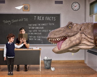 School Digital Backdrop,  Back to school Trex Digital Backdrop for Composite Imagery | Show and Tell Background | Dinosaur digital backdrop