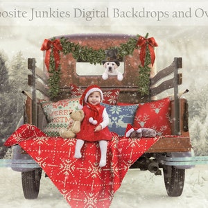 Red Truck Christmas Digital Background, Christmas Digital Backdrop, Holiday Background, Christmas Card Template, Photography Backgrounds