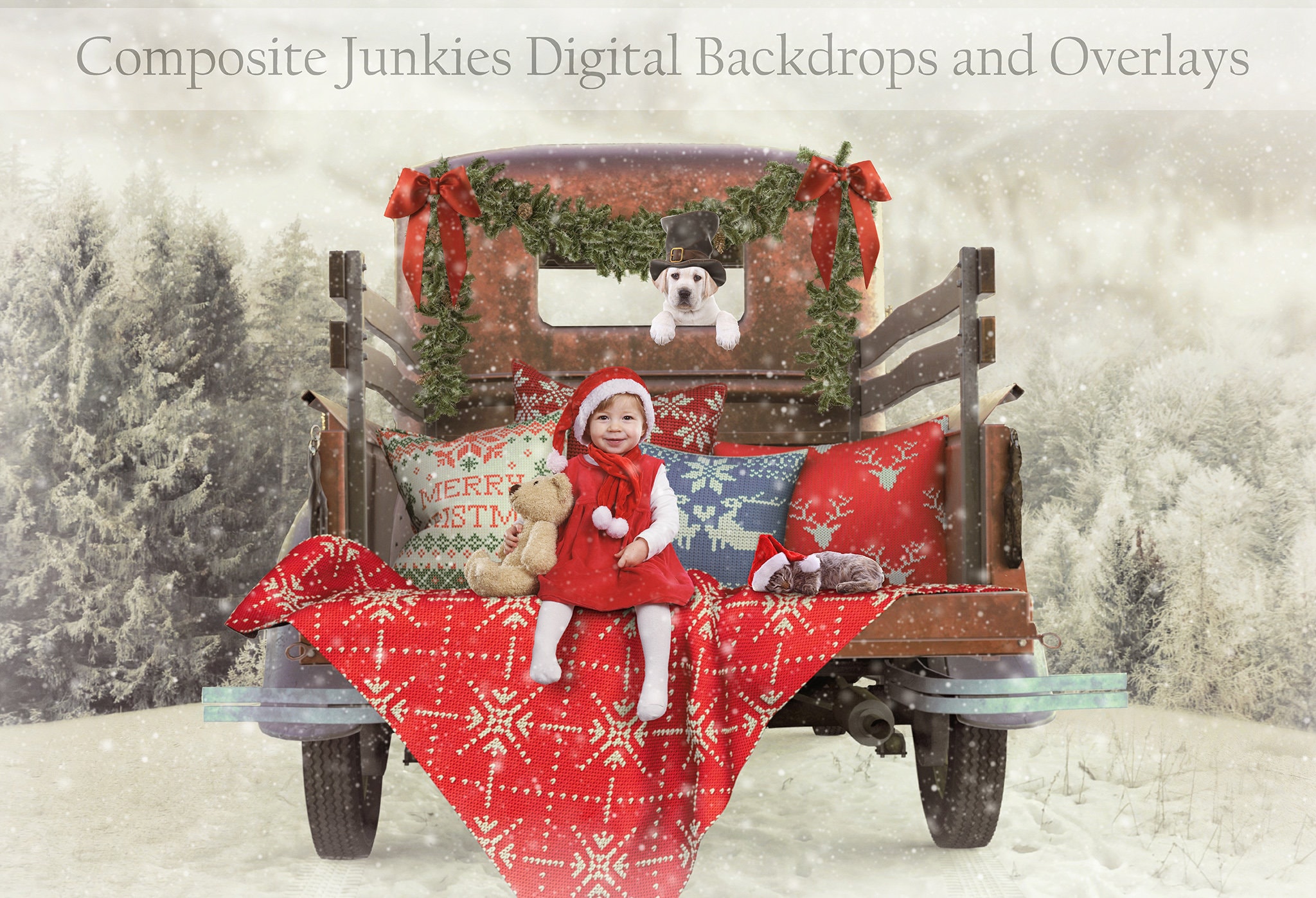 Red Truck Christmas Digital Background Christmas Digital | Etsy