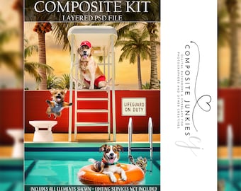 Poolside Pet Portrait Digital Background for Photography Composites, Funny Pet Backdrop for Photo Manipulations, Add your subjects, PSD File