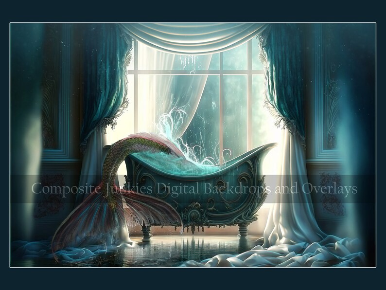 Mermaid in Bathtub Digital Background Fantasy Digital - Etsy