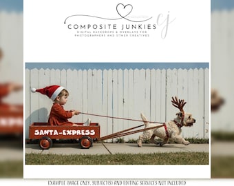 Santa’s Little Helper Express – Whimsical Christmas Wagon Ride Digital Backdrop