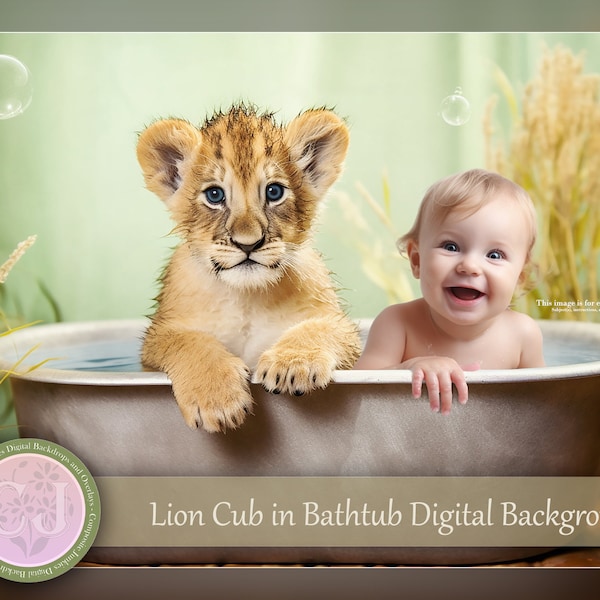 Lion Cub Digital Background for Composite Photography / Adorable Baby Animals Backdrop for Photo Composites / Jungle Animals / Digital Art